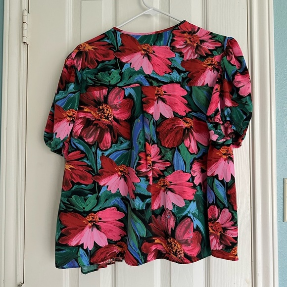 Nicole Miller Floral Blouse with Puff Sleeve size XL - Picture 4 of 5